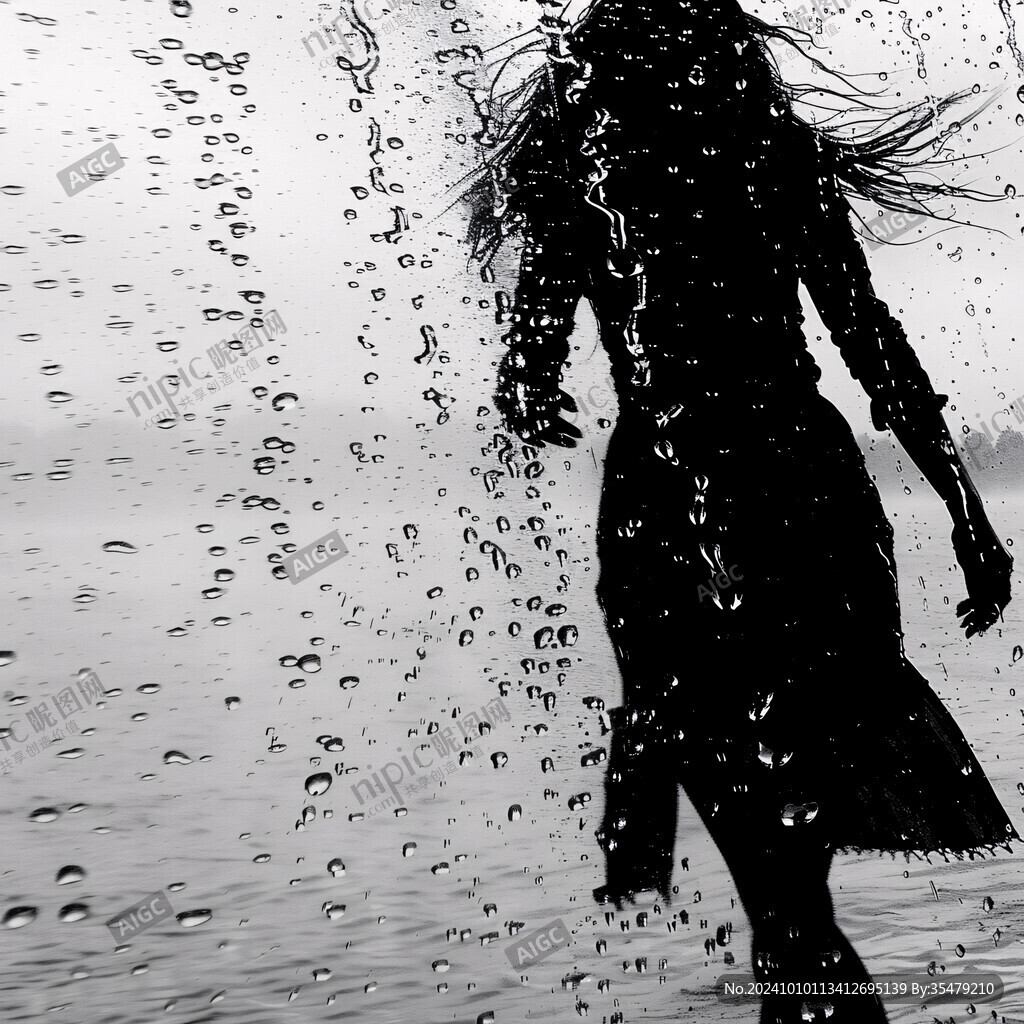 雨中女孩背影