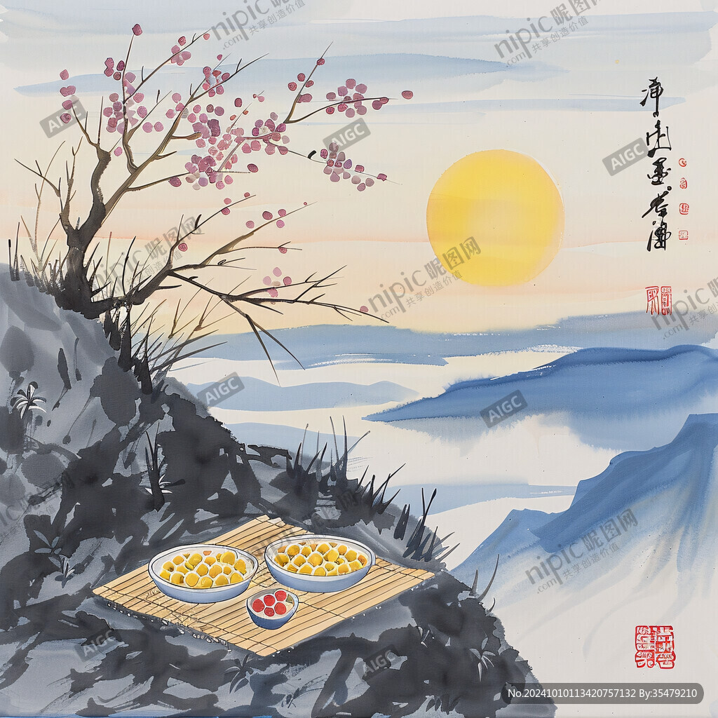 中秋节月饼国画