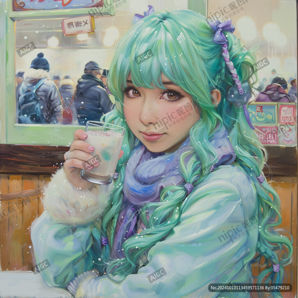 二次元女孩喝奶茶