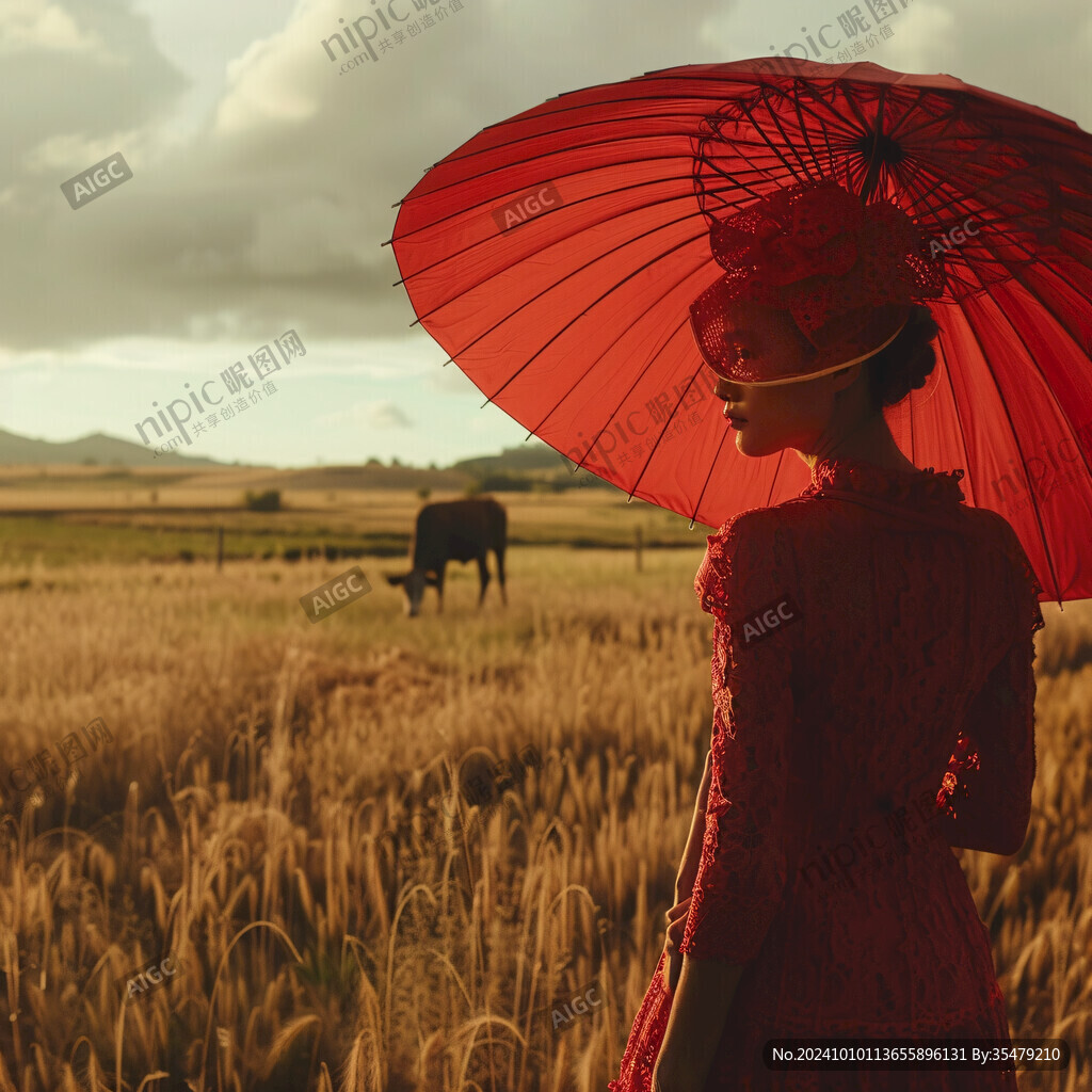 草原红衣女人