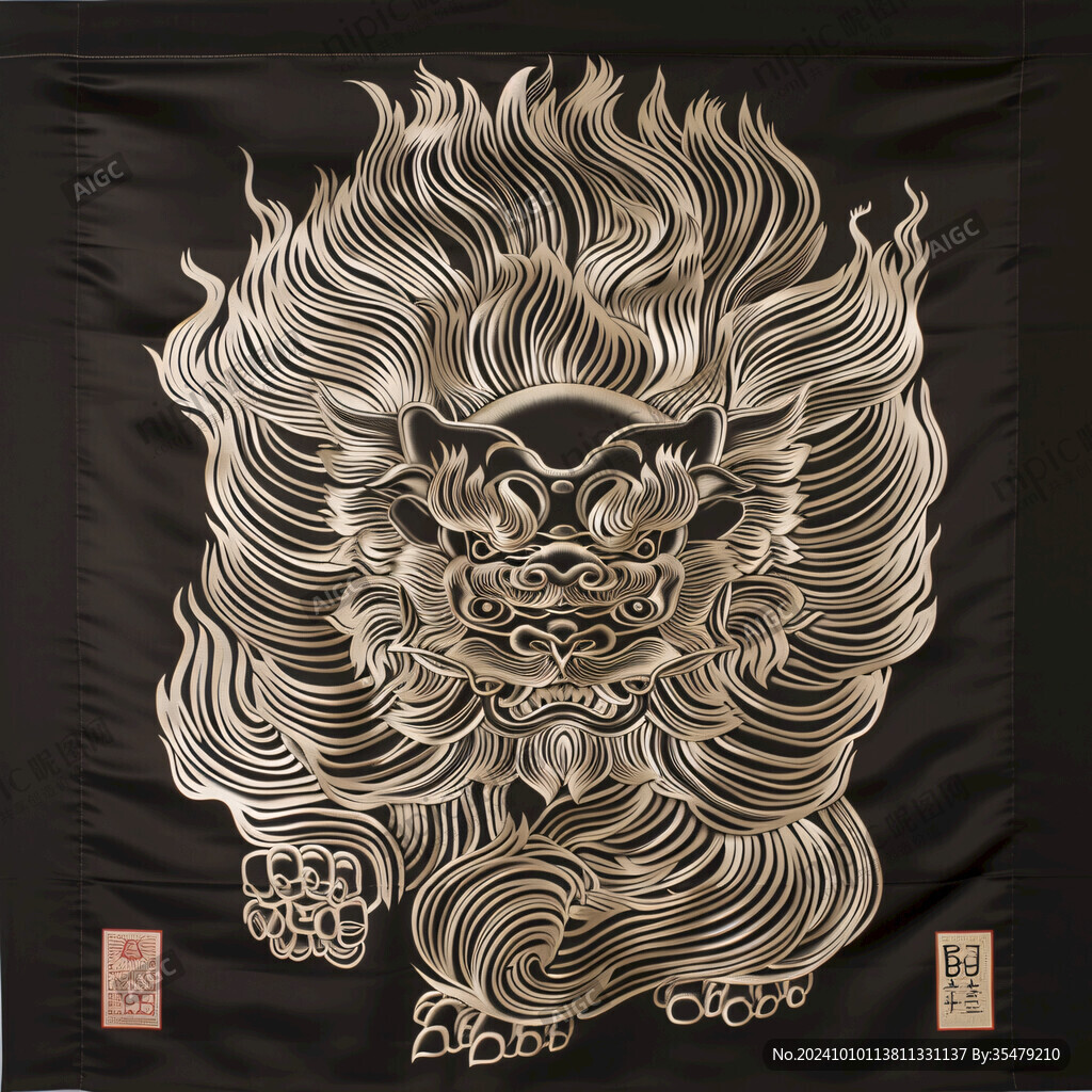 国潮狮线稿