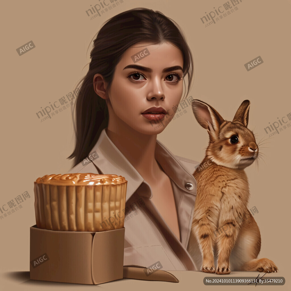 美女插画月饼