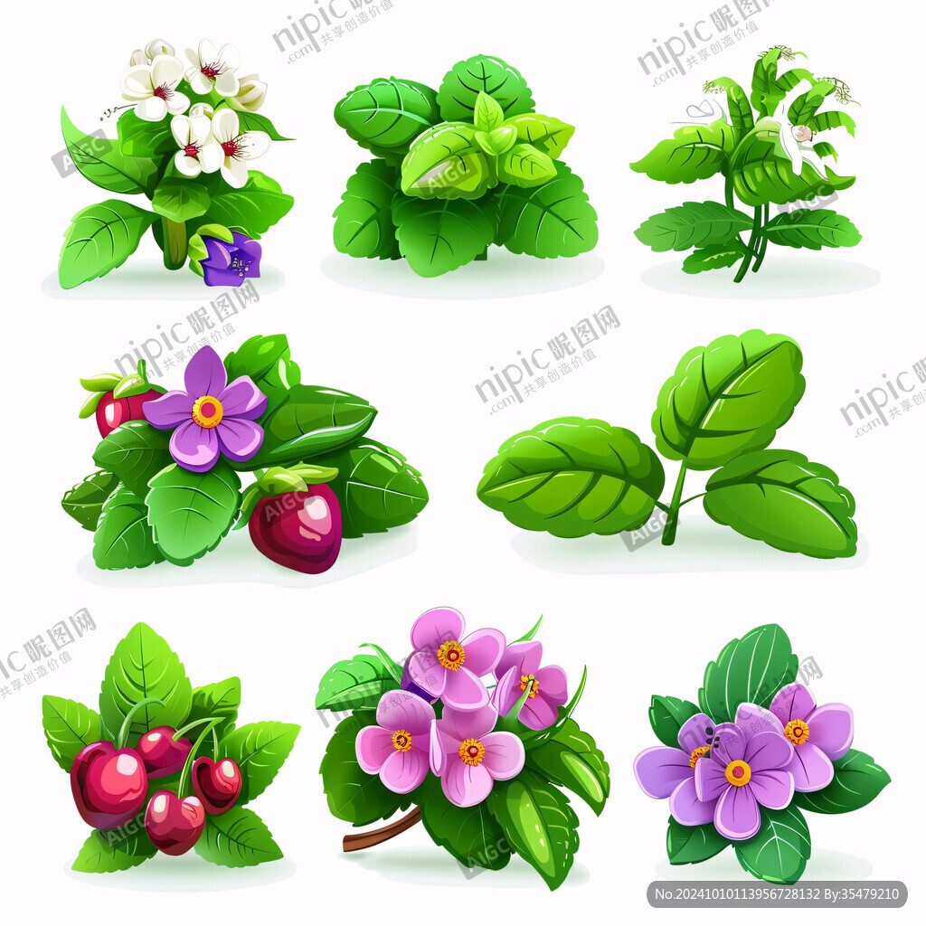 紫花绿叶素材