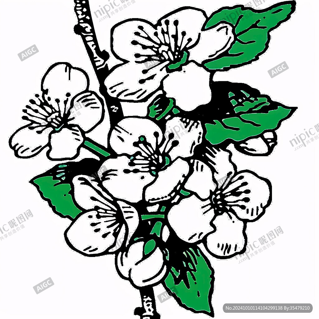 手绘苹果花