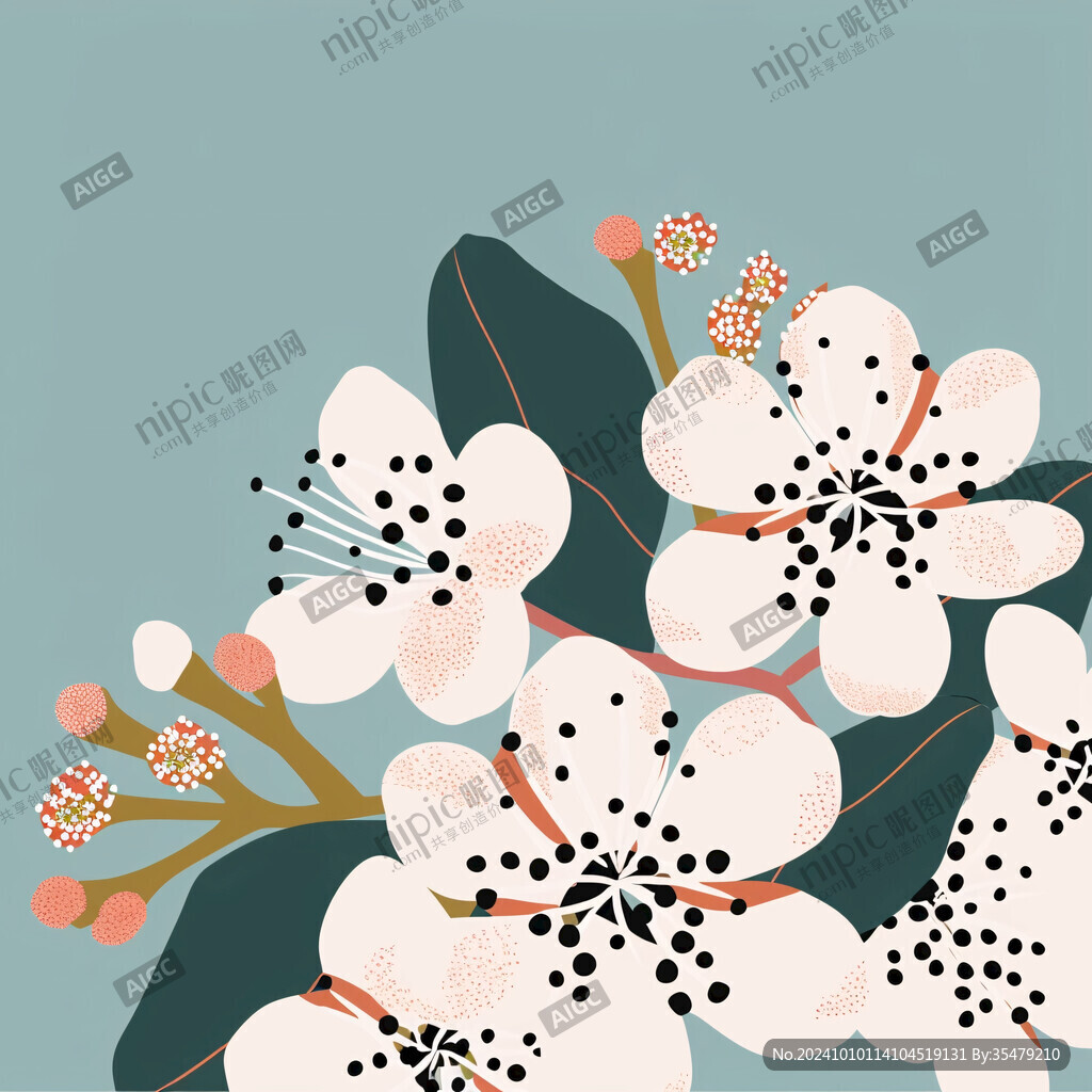 复古蓝底樱桃花