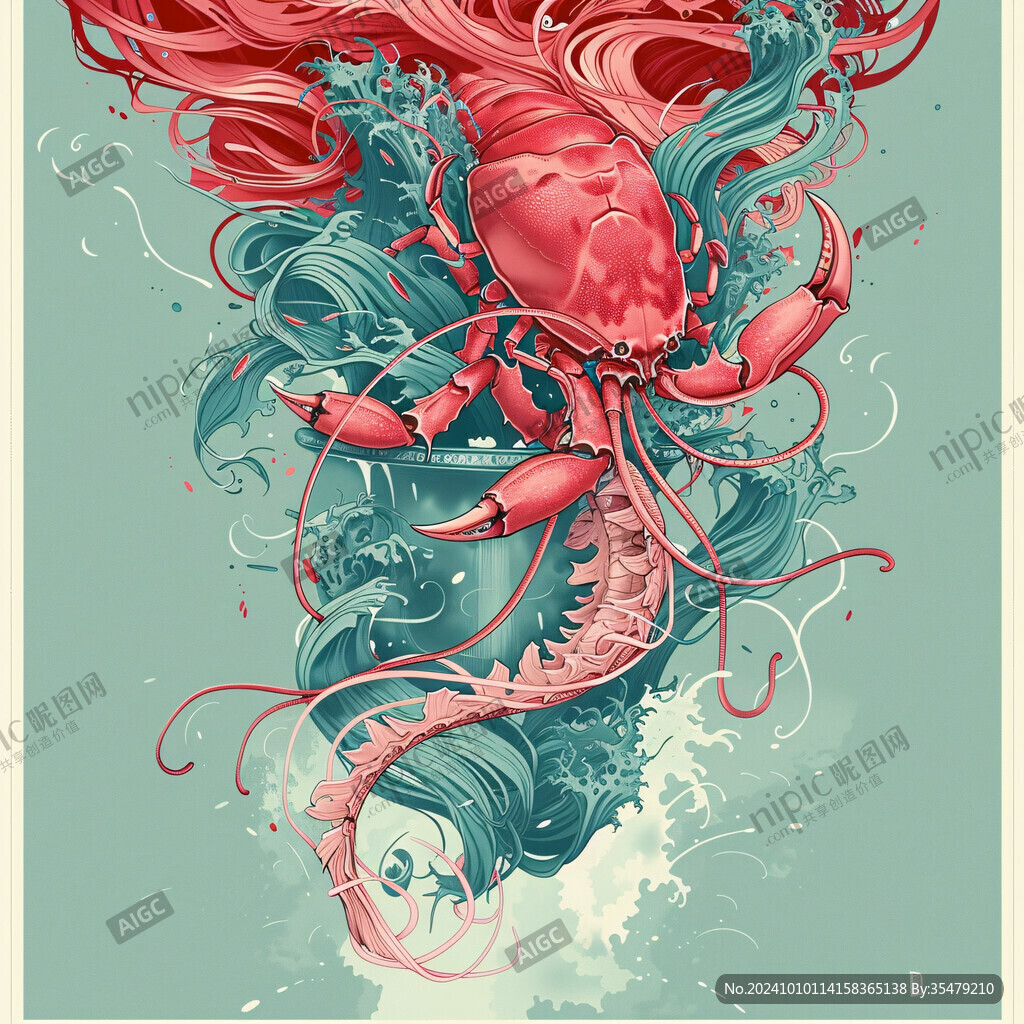 美女小龙虾插画
