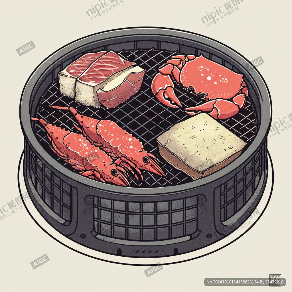 手绘韩式烤肉插画