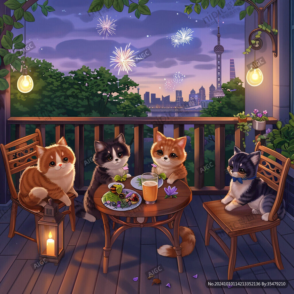 夜晚猫咪插画