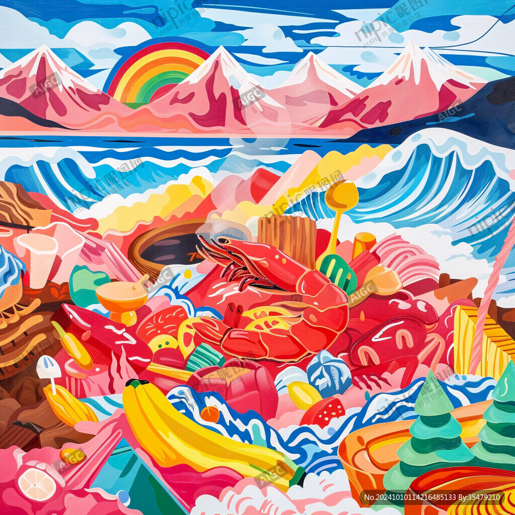 国潮插画湖吃海喝