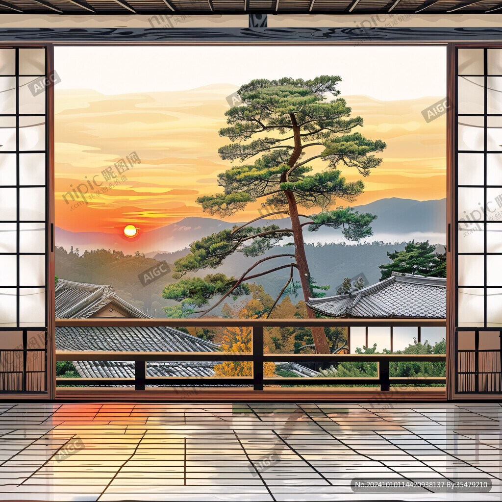 中式隔断迎客松背景