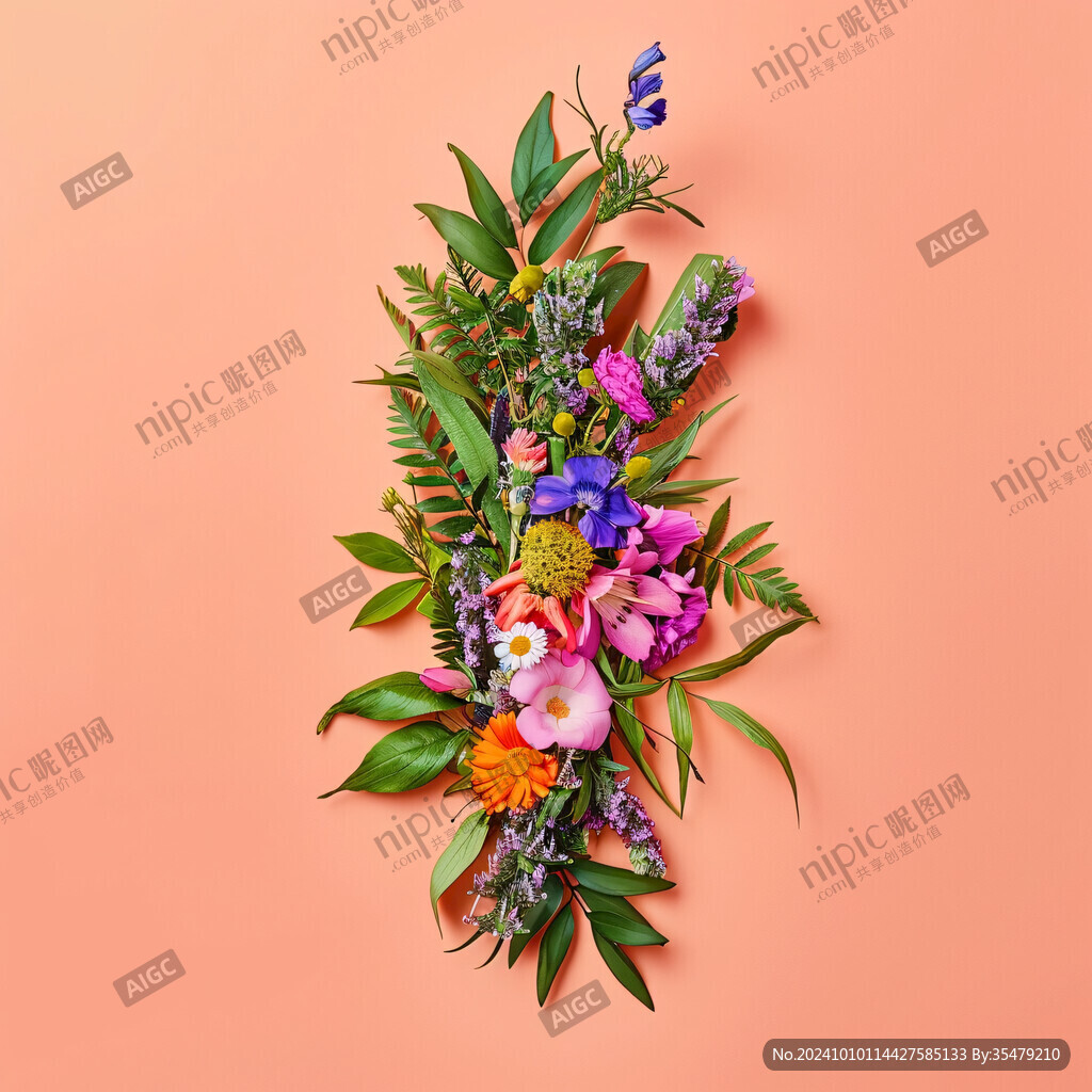 黄绿橙蓝紫色花艺