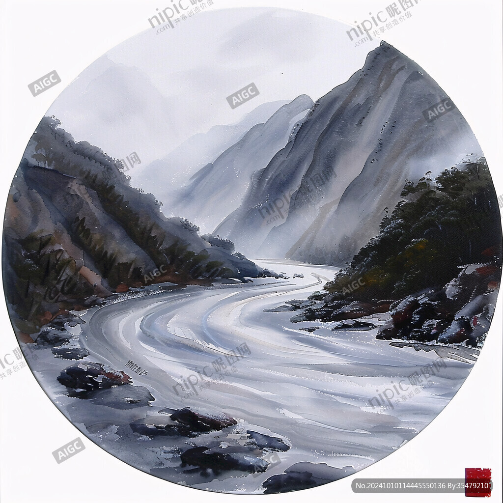 河流水粉画