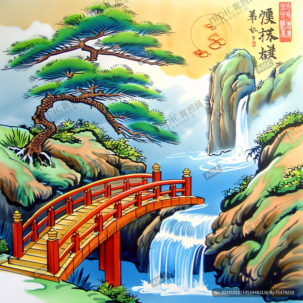 国潮迎客松壁画