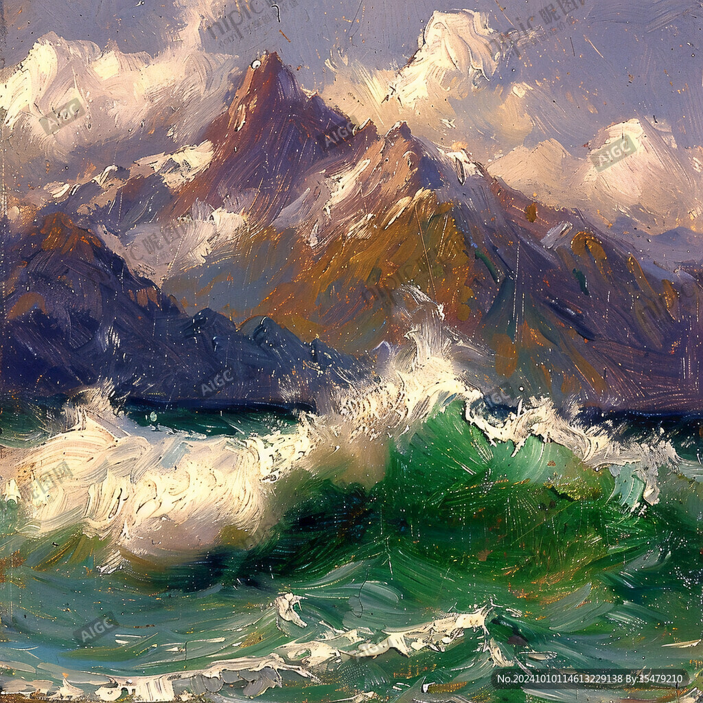 雪山水粉画