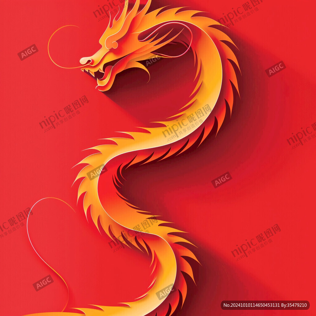 红色中国风龙手绘