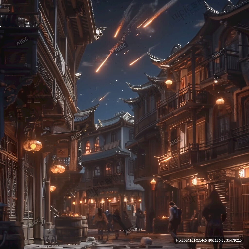 古代街道夜景