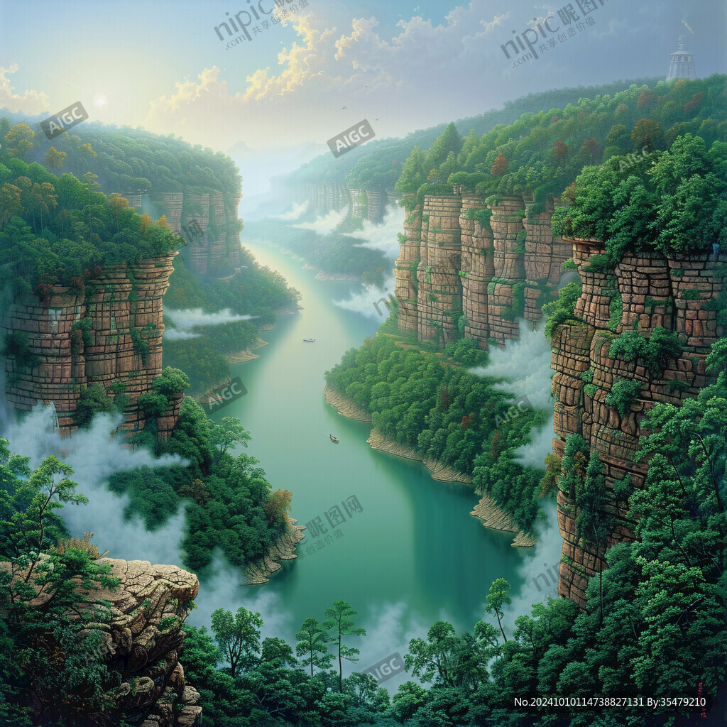 山水深渊建筑立体画