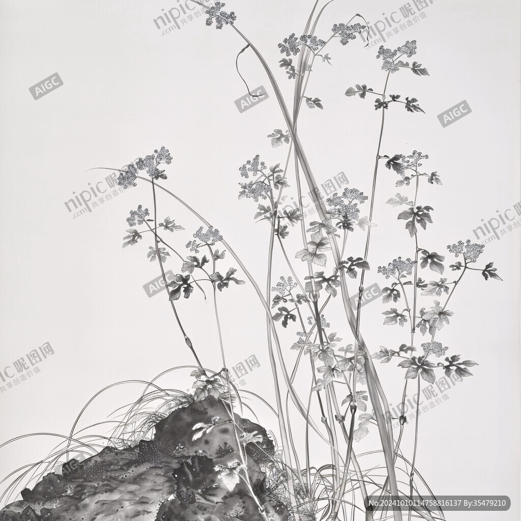工笔画蓝雪花