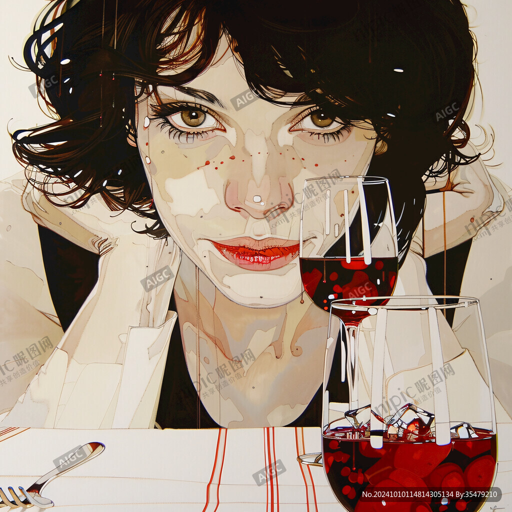 红酒女人插画