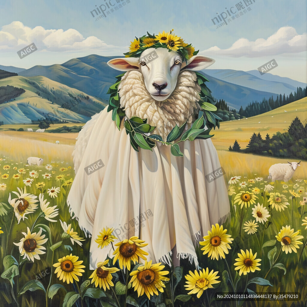 草原绵羊插画