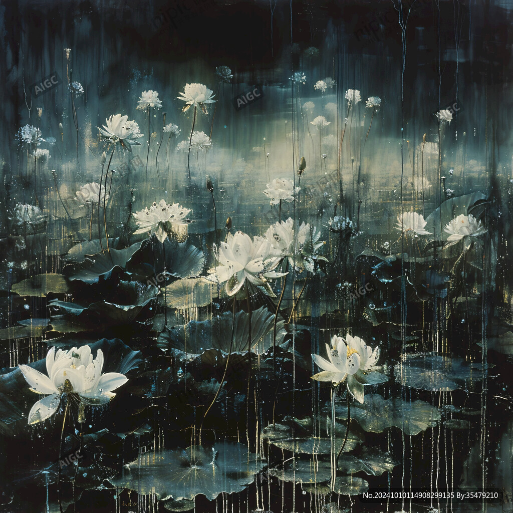 荷花油画下载
