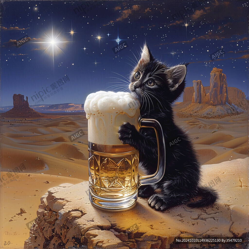 夜晚猫咪插画
