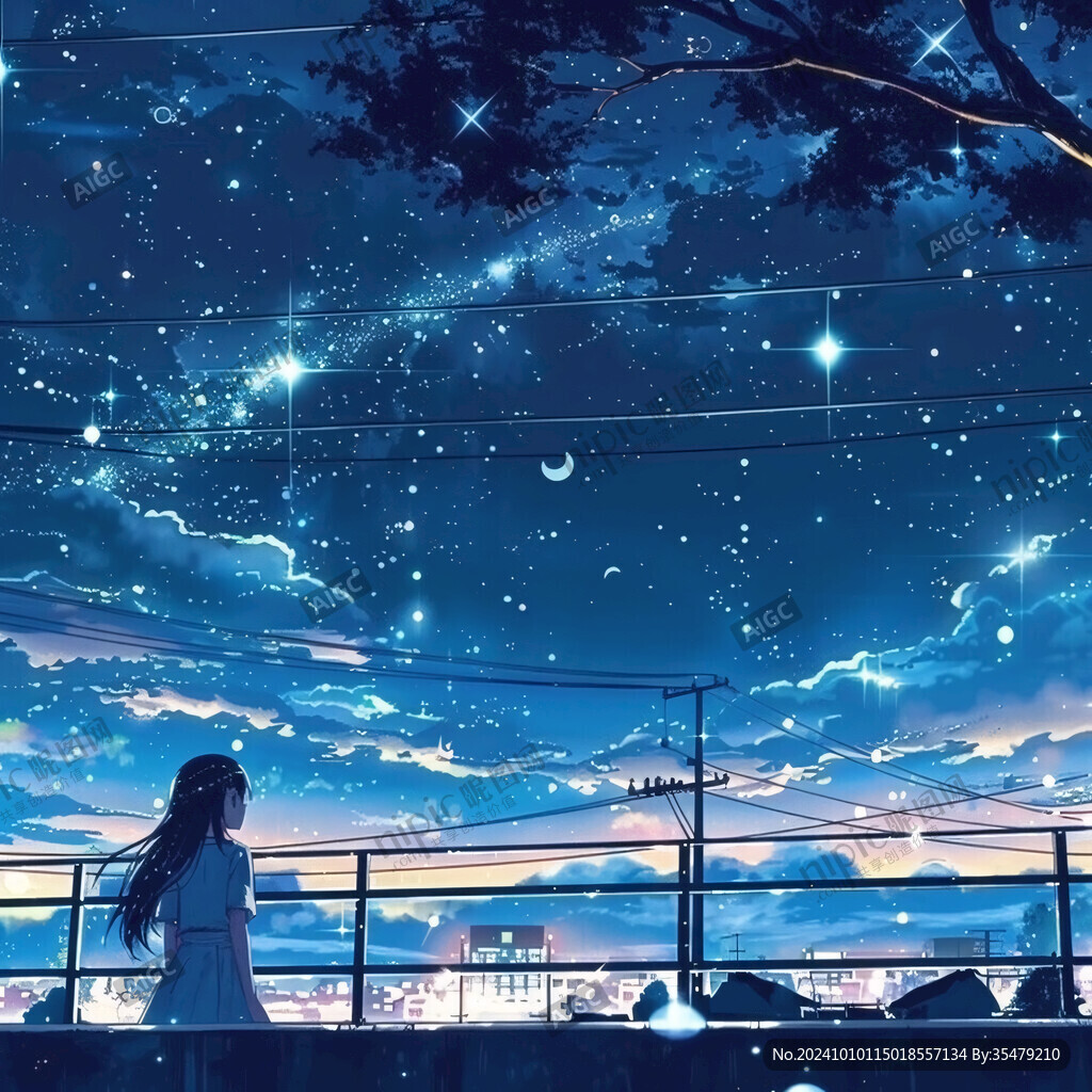 蓝色星空二次元装饰