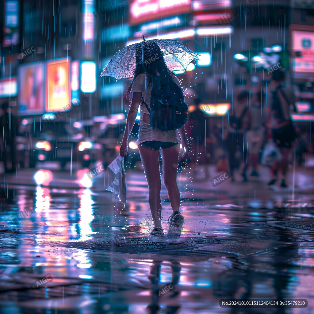 夜雨赶路的女人