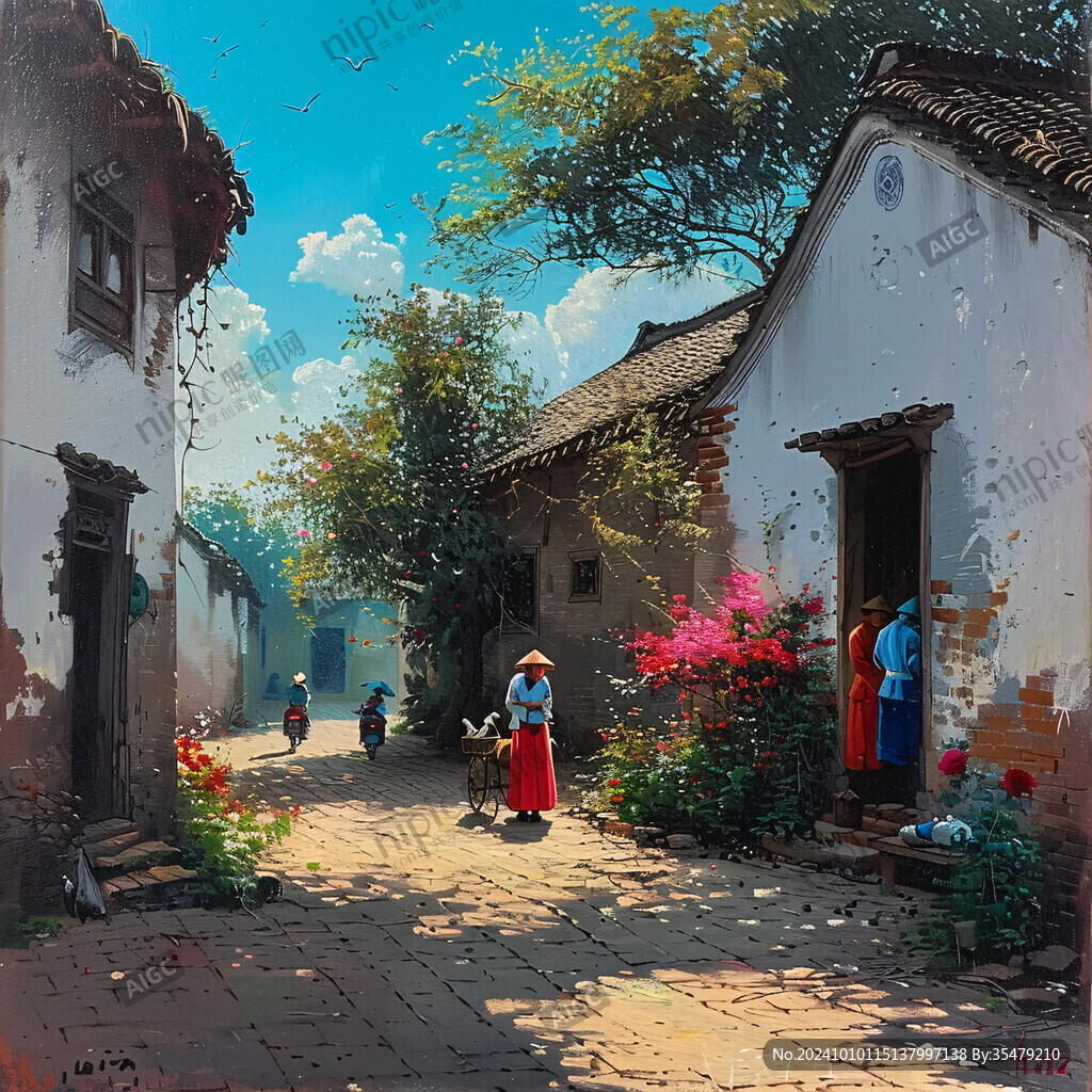 油画古街巷