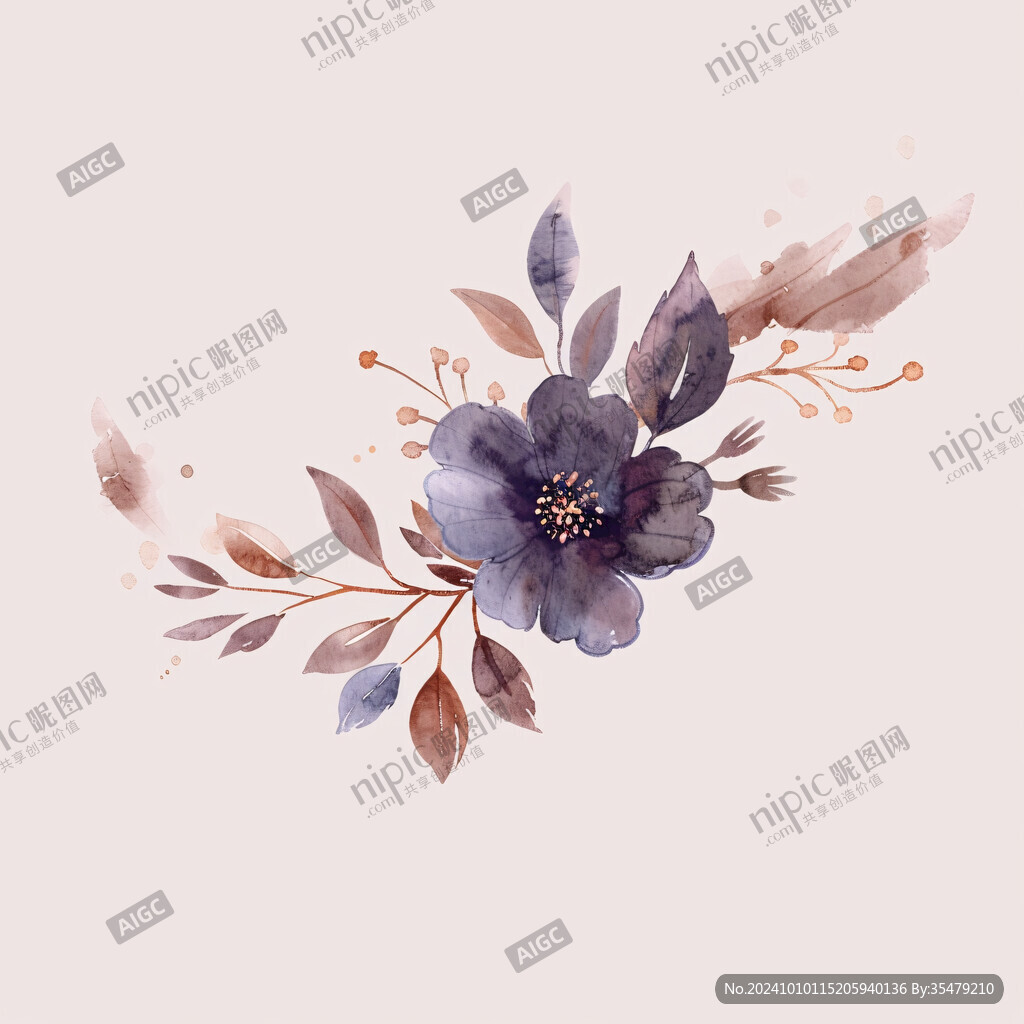 粉色水彩花叶子