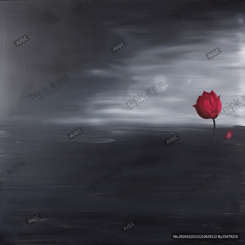 深蓝背景荷花图