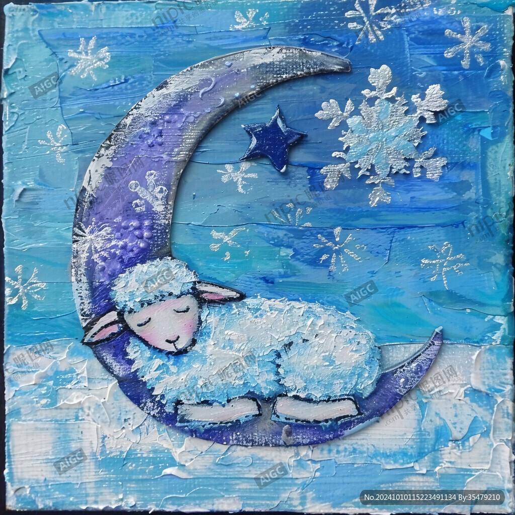 手绘梦幻羊风格装饰画