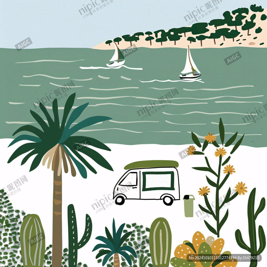 沙漠绿洲插画