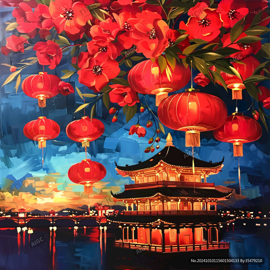大唐芙蓉园国潮插画