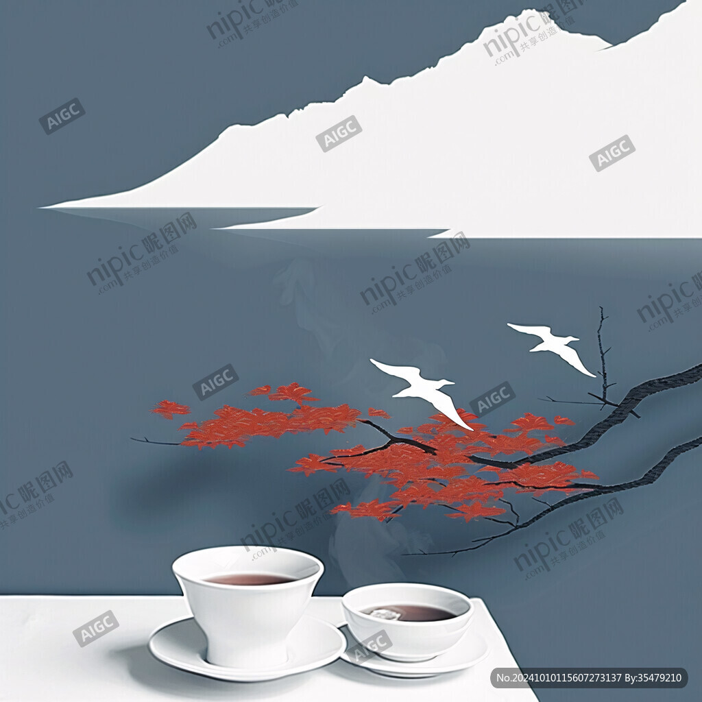新中式杯子插画