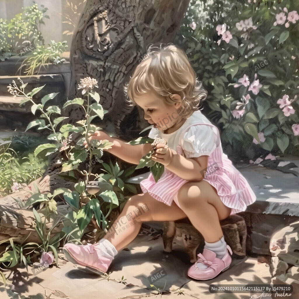 小女孩插画小场景