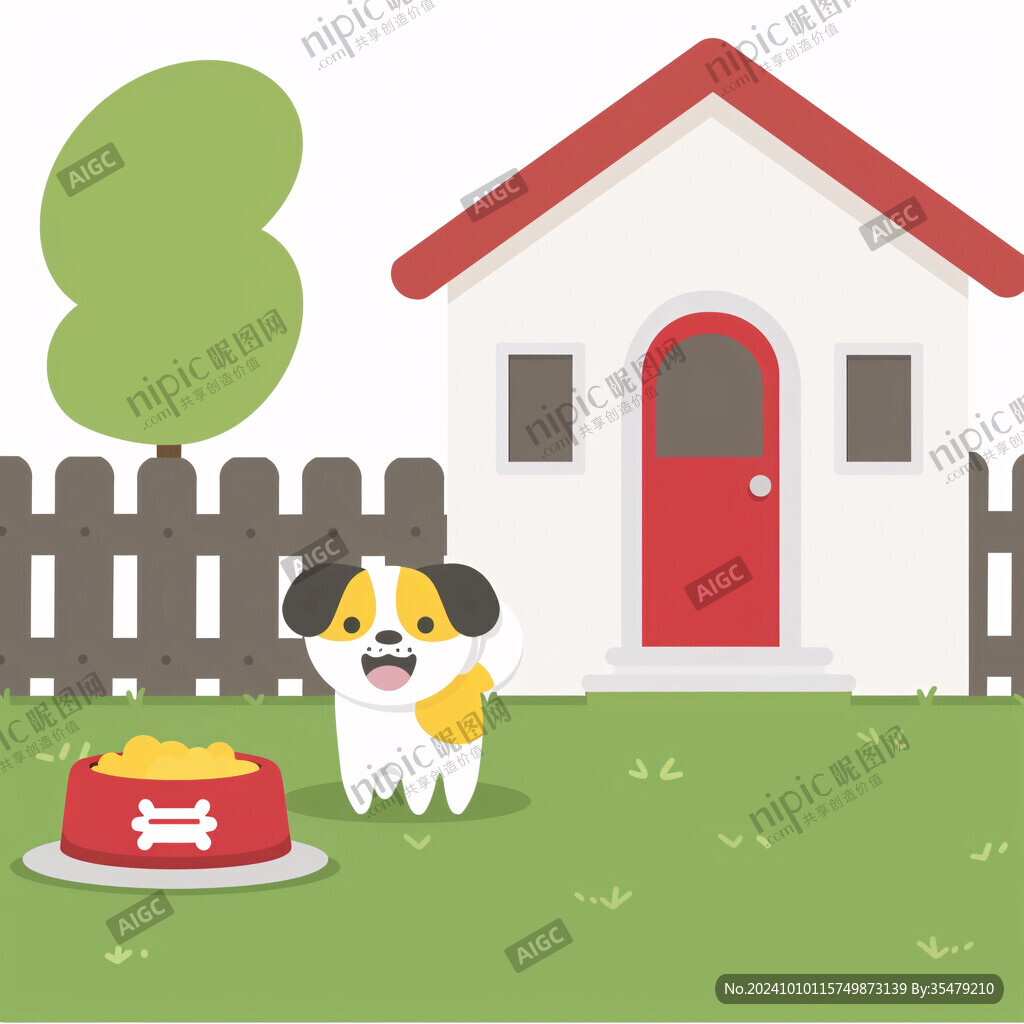 卡通小狗捧着狗盆形象