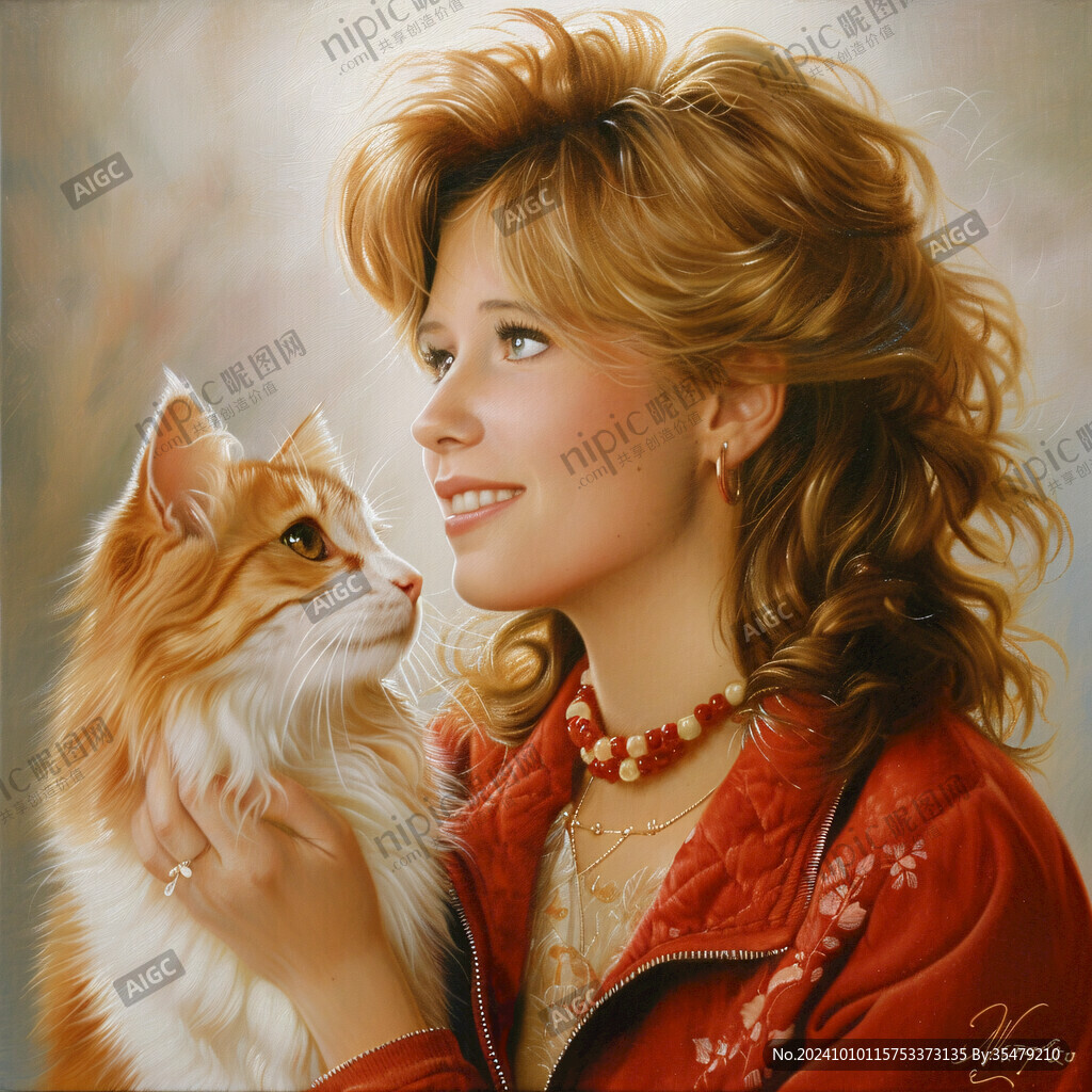抱猫美女猫插画