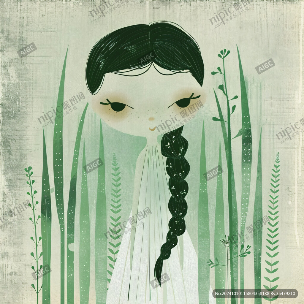 藤叶子女孩手绘插画