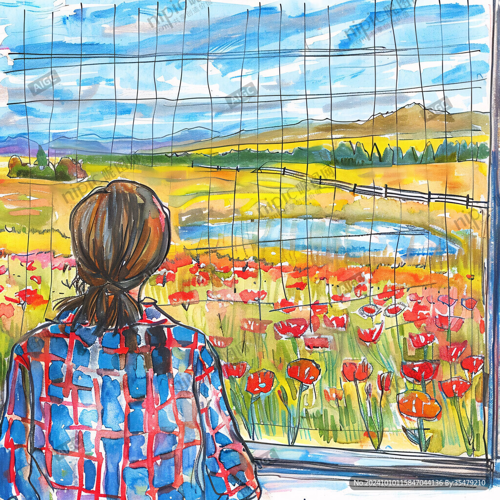 女孩风景画