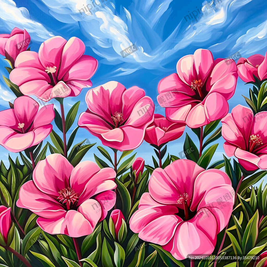 粉色喇叭花墙画
