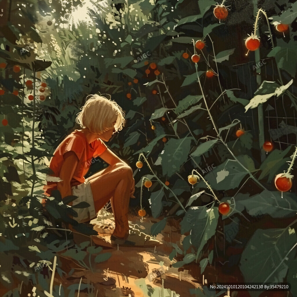 场景插画植物少女