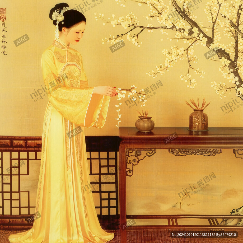 宫廷美女仕女图杏花