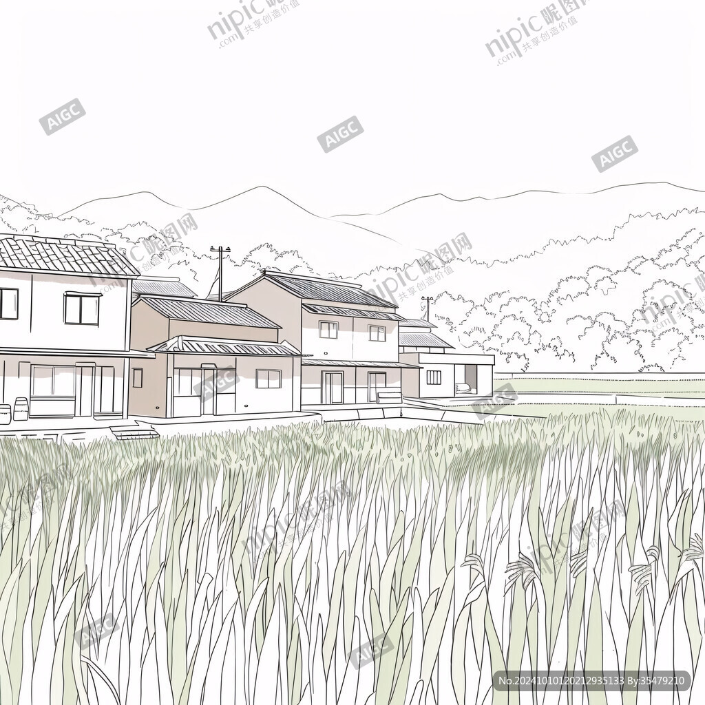 稻田农田手绘插画