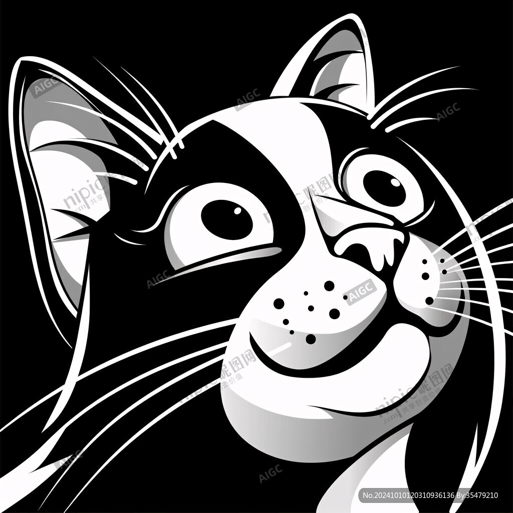 猫咪黑白风插画
