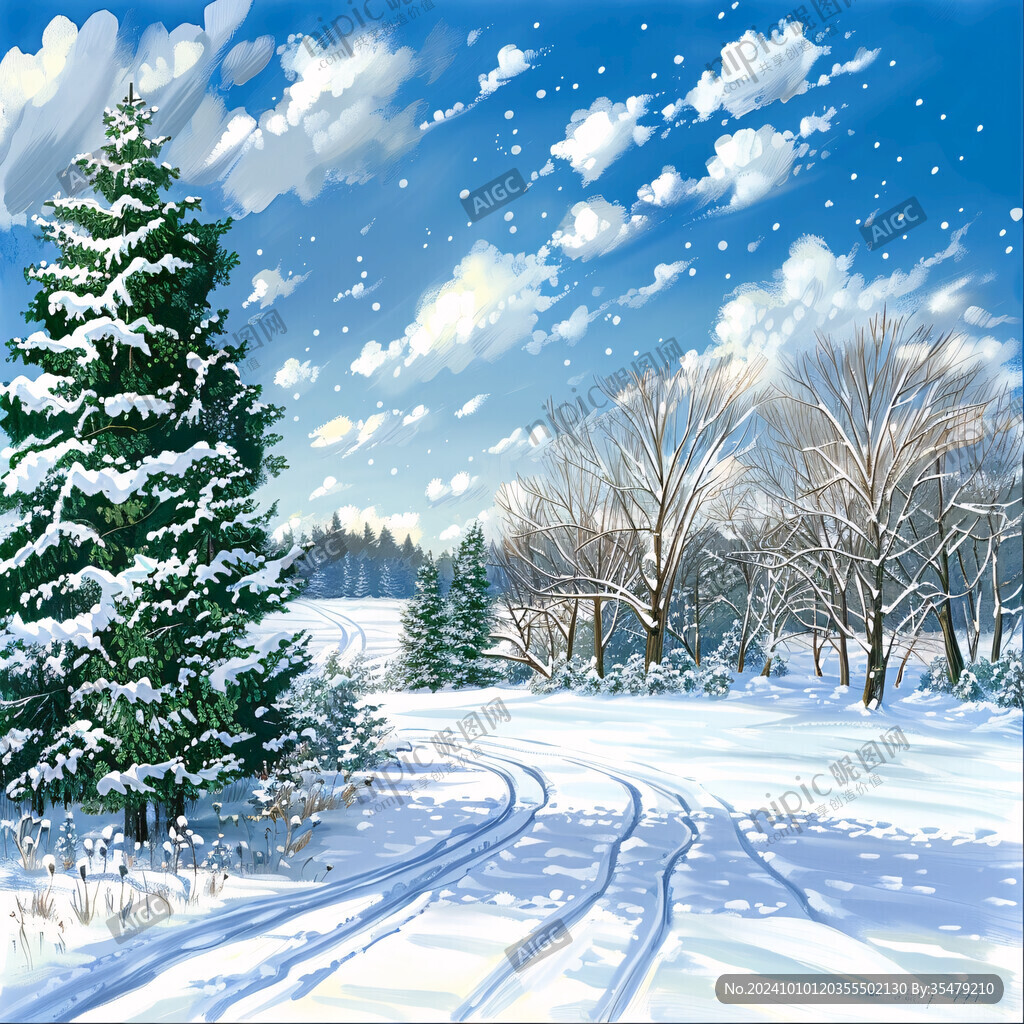 手绘雪景风景