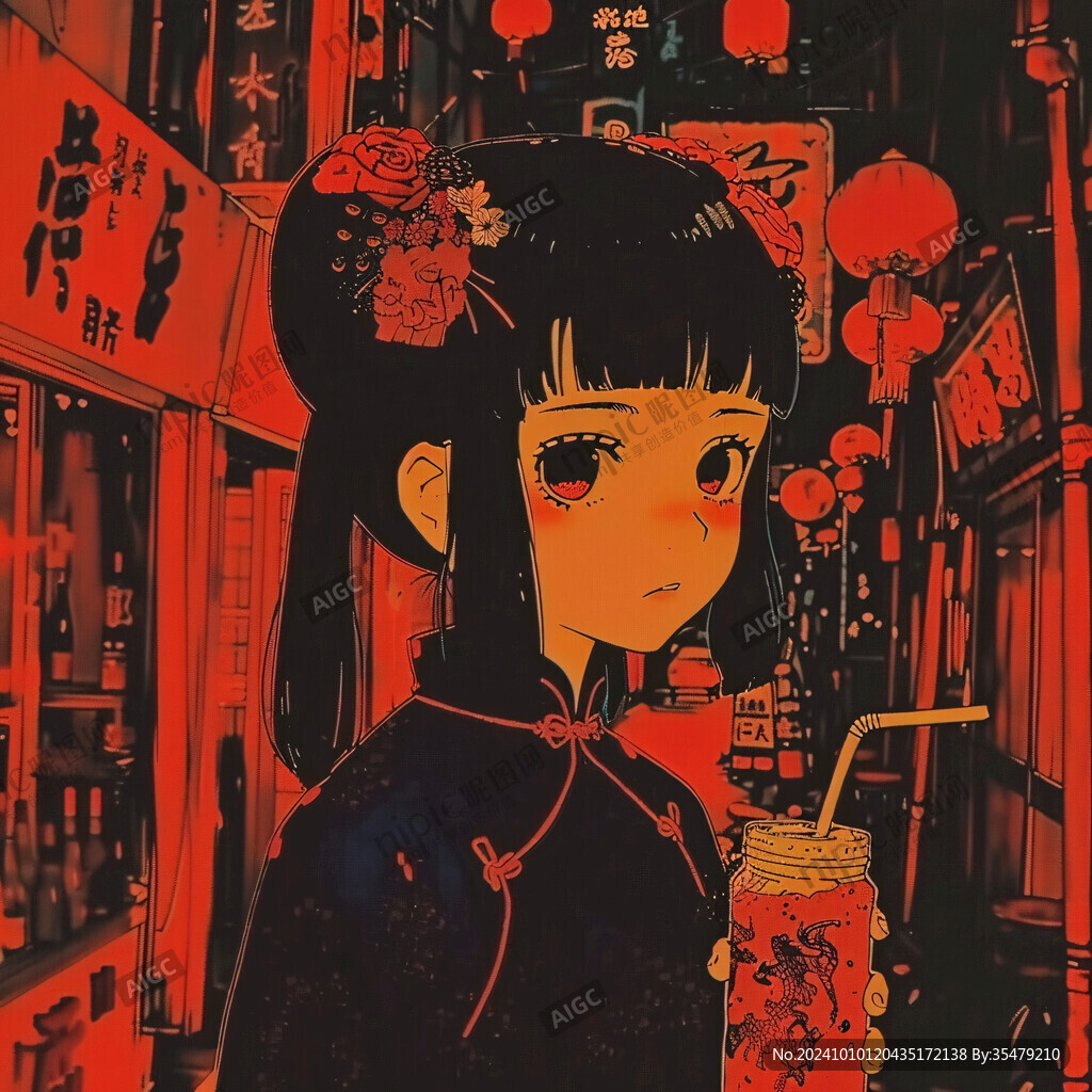 二次元女孩喝奶茶