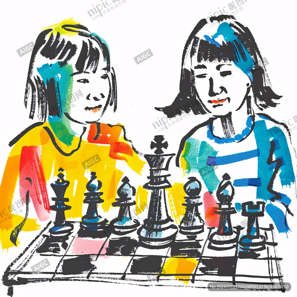 彩绘玩耍的女孩插画