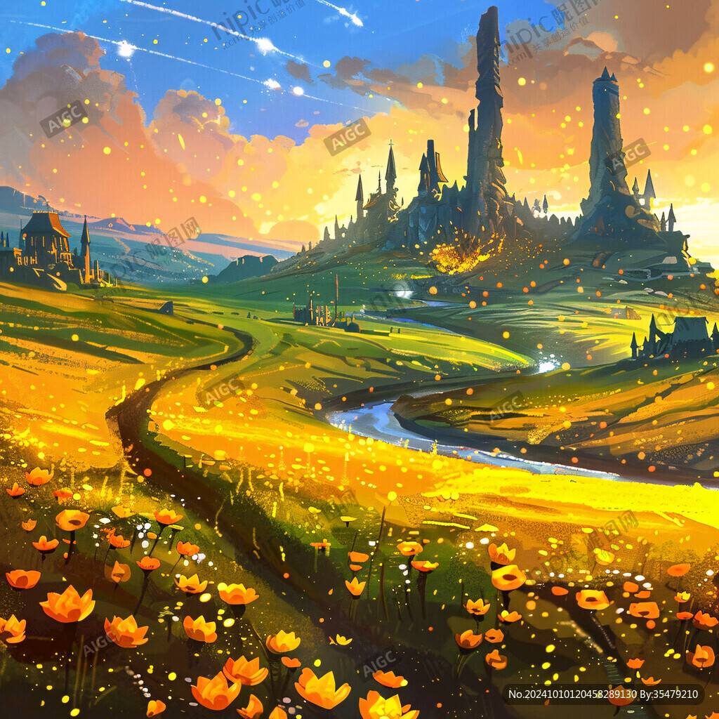 唯美梦幻花田场景
