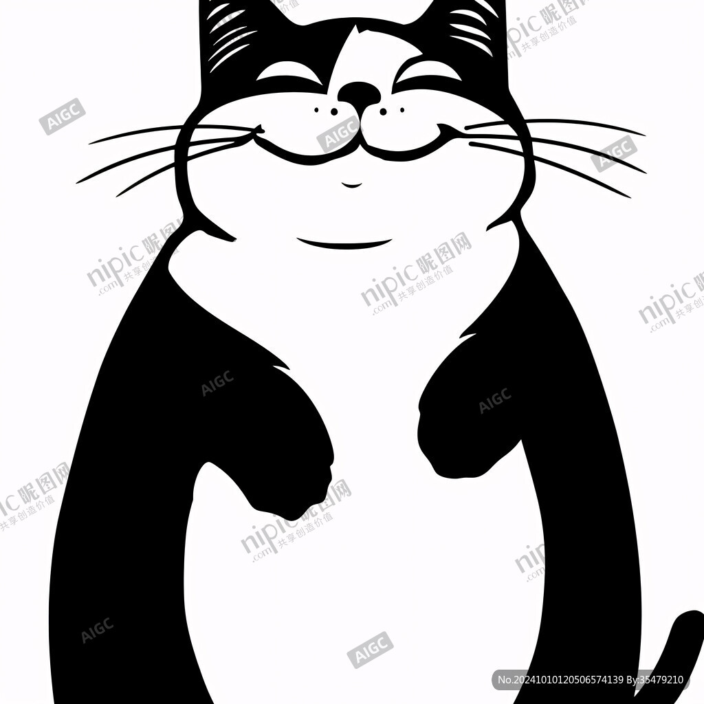 猫咪黑白风插画